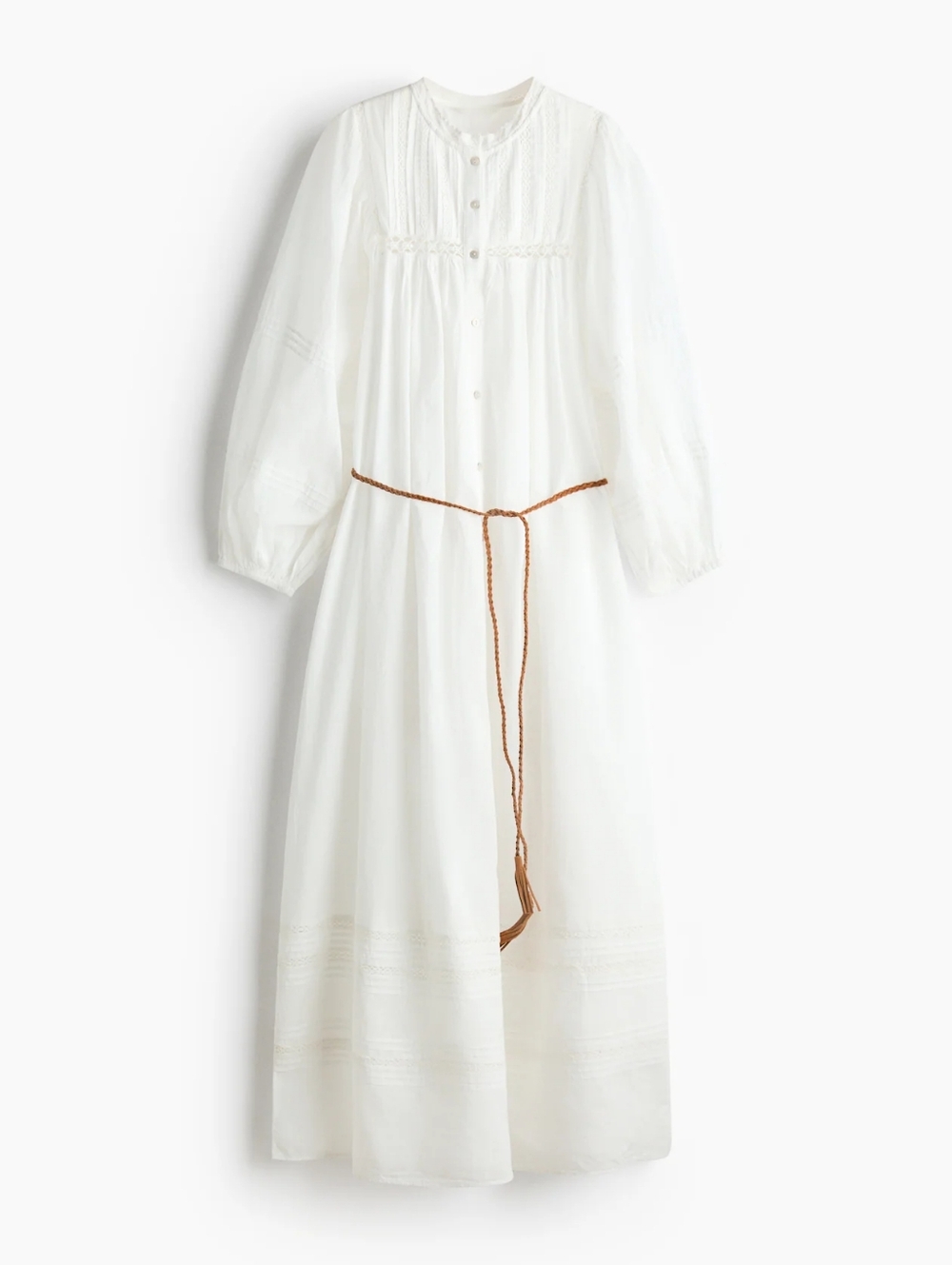 H&M Oversized Tie-Belt Tunic Dress Maxi White Unlined & See-through Bnwt - Picture 8 of 12